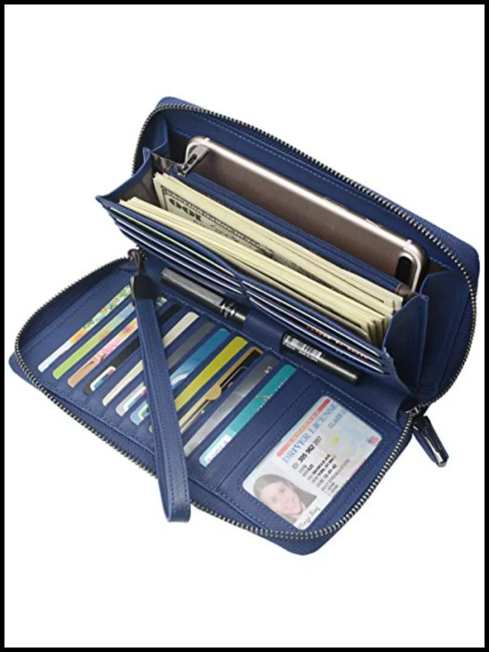 Large Leather Zip Around Phone Clutch Wallet with RFID Blocking Wristlet